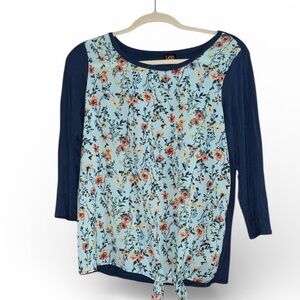 Lee Navy and Light Blue Floral Blouse